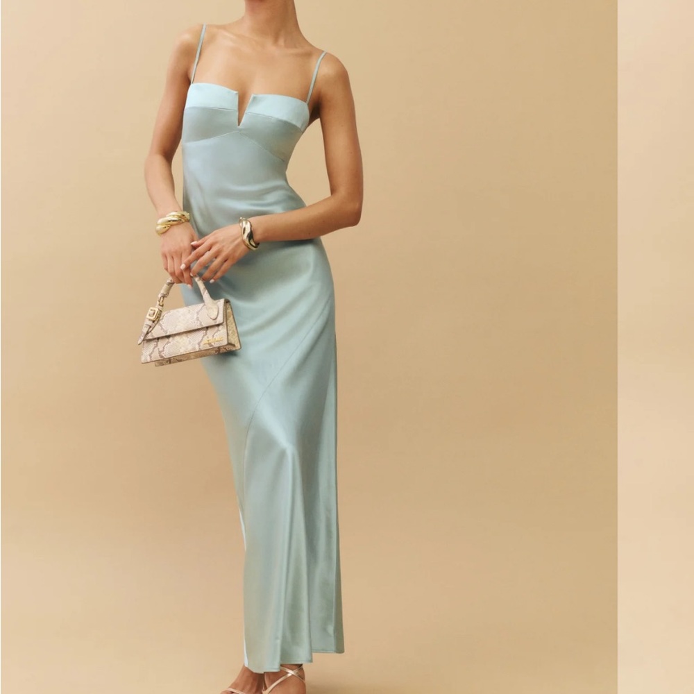 Reformation Brie Silk Dress in Size 0 Aquamarine Color